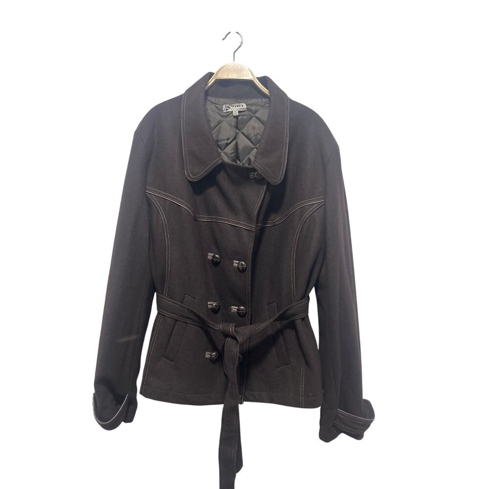 Yoki Wool Blend Chocolate Brown Wool Blend Double Breasted Belted Coat 3X NWOT